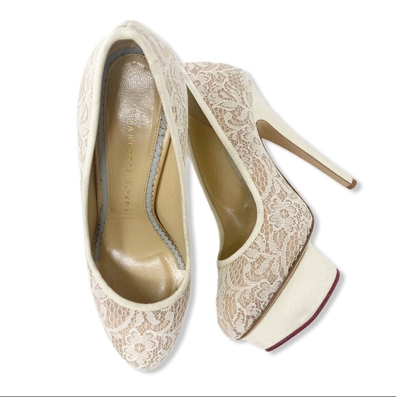 Charlotte Olympia Polly Pumps Lace Platform 6.5 - Picture 4 of 16